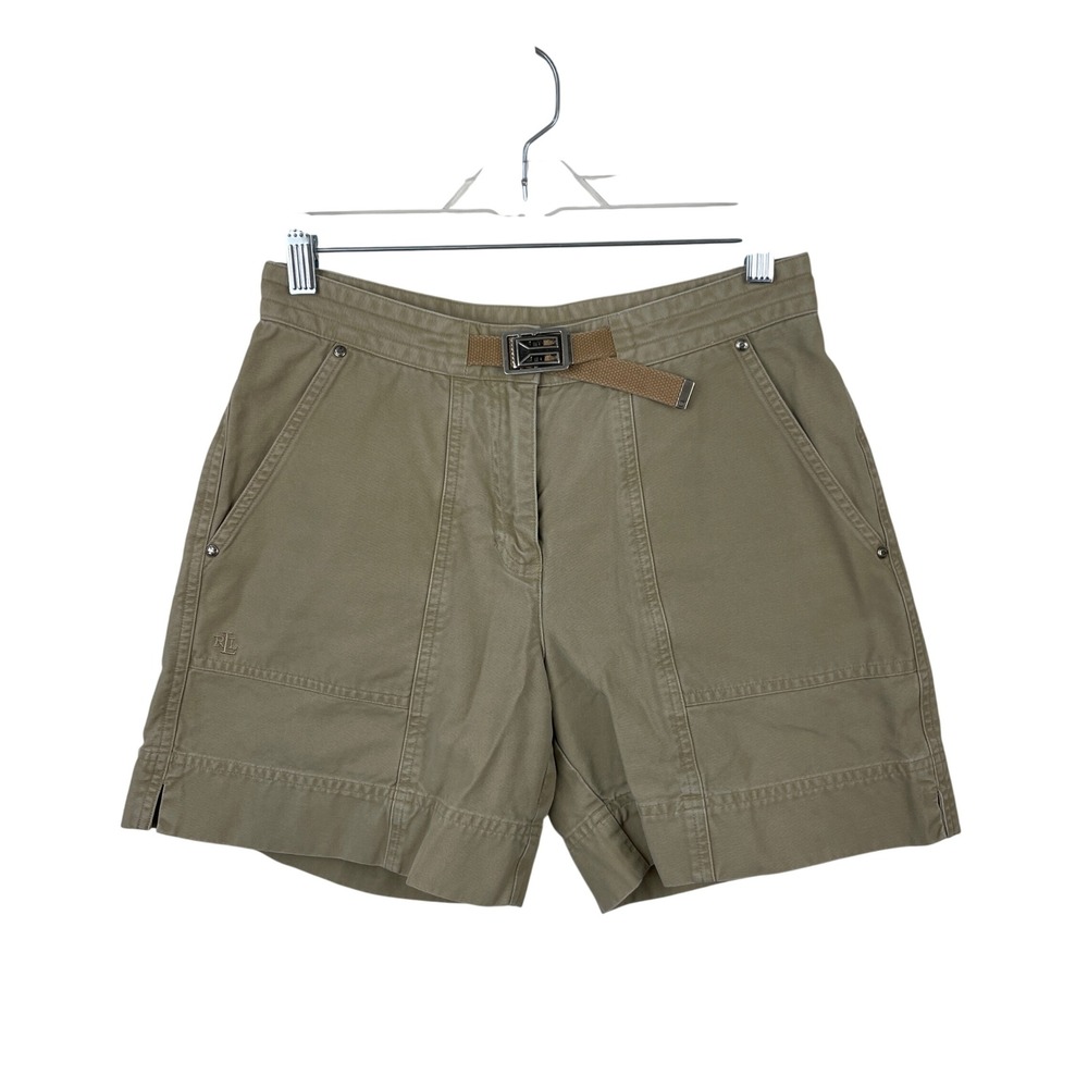 Lauren Ralph Lauren Petite Khaki Cotton Canvas Utility Shorts Belted Tan 6P